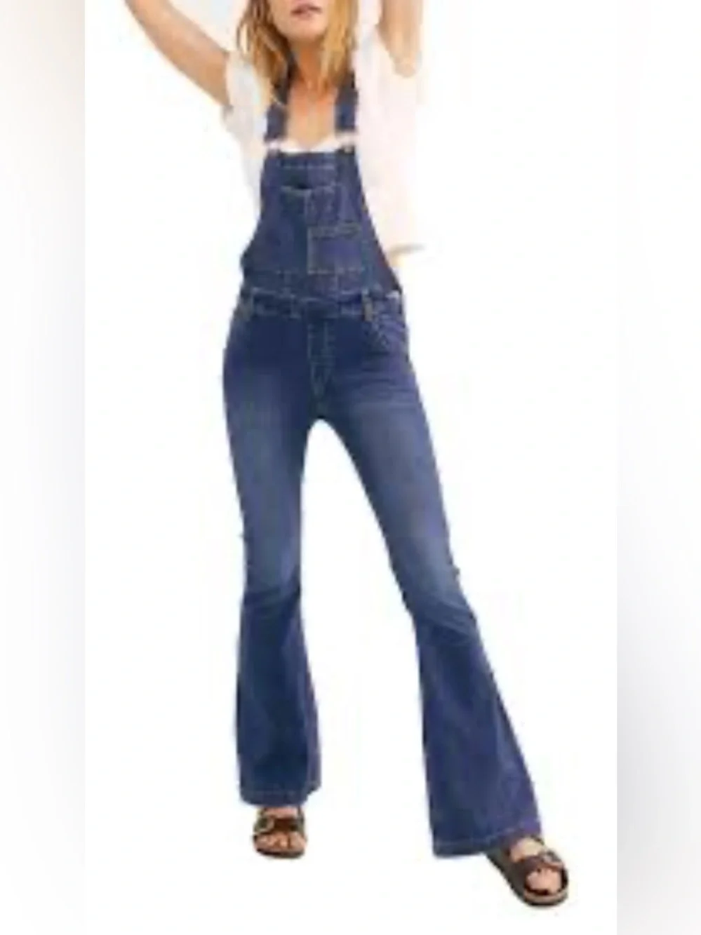 Free People Carly Women’s Dark Blue Denim Overalls Jeans - Flared Leg size 28 - Picture 1 of 8